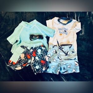 Swim bundle ! 3 swim shirts, two boy shorts bathing suits - 12-18m